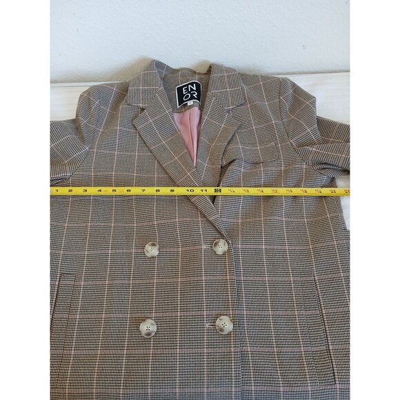 ENOR Womens Beige Plaid Double Breasted Blazer F  Career Office Chic Look - Picture 13 of 16